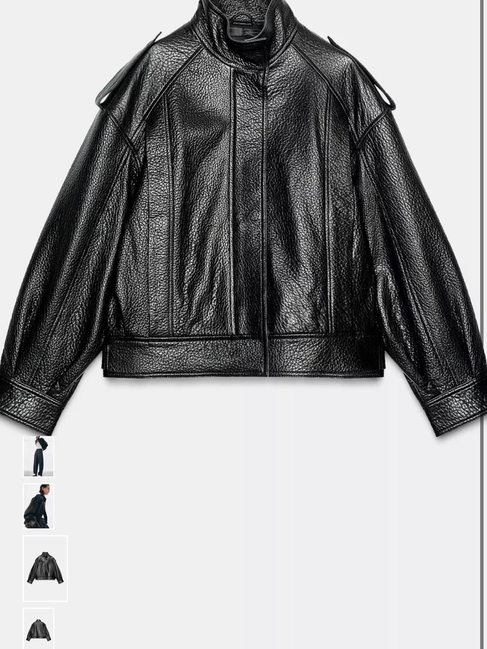 Zara Black Leather Bomber Jacket